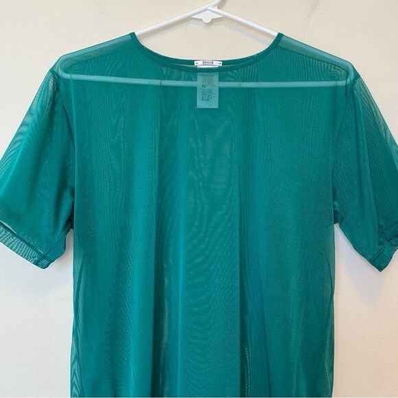 WOLFORD Sheer Tulle Mesh Short Sleeve T-Shirt Blouse Dark Jade Green Sz Small - Picture 4 of 11